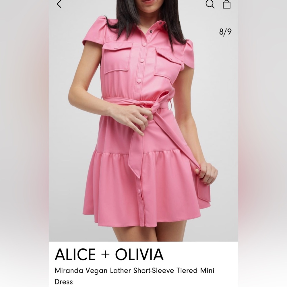 Alice + Olivia Miranda Vegan  Short-Sleeve Tiered Mini Shirt Dress size 6